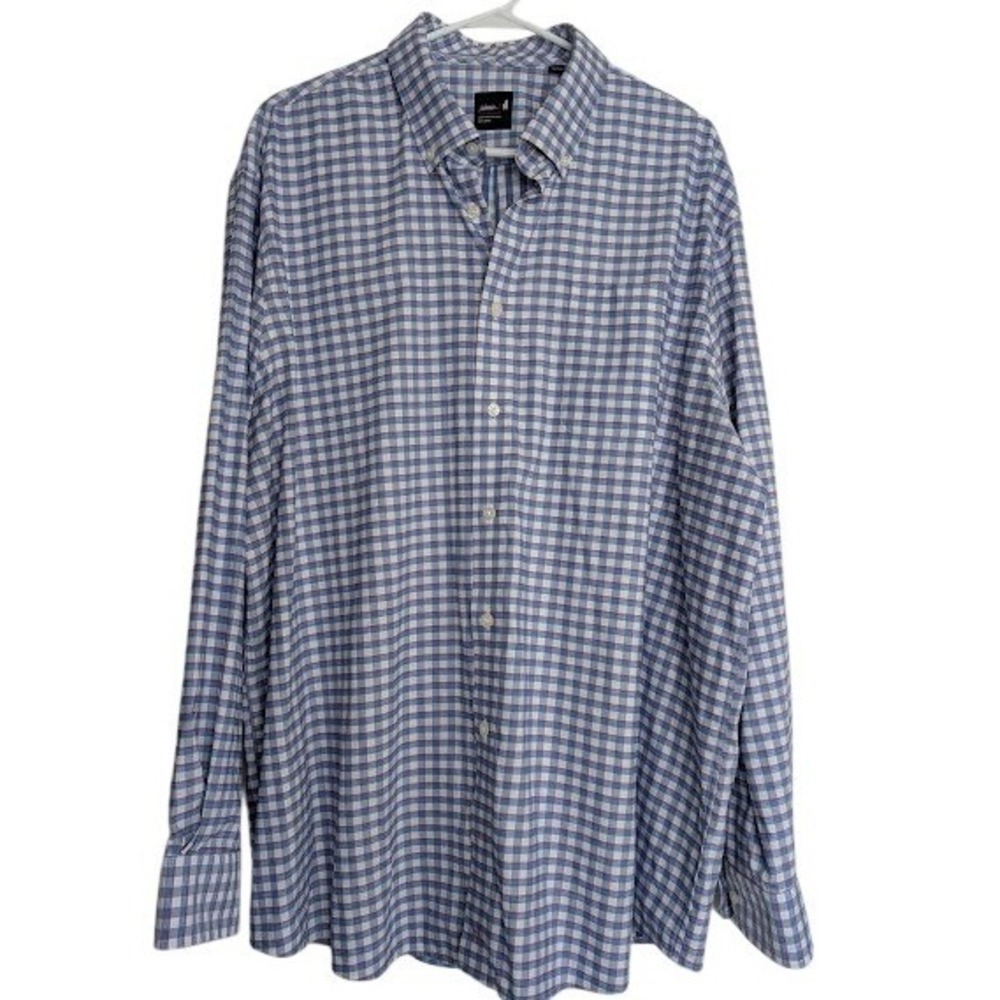 Johnnie-O Mens Performance Button Down Shirt XXL Blue Gingham Plaid Bamboo